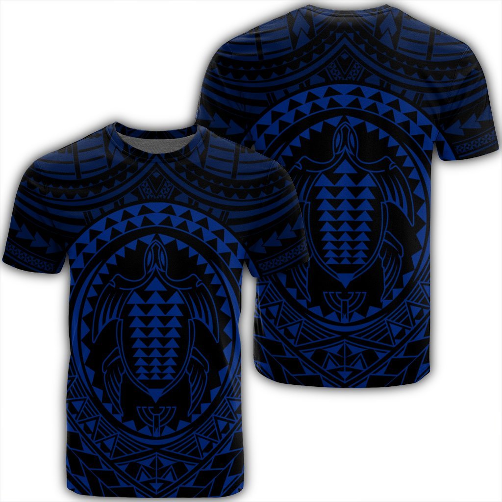 Hawaiian Kakau Honu Arc Polynesian Blue T Shirt Unisex Black - Polynesian Pride