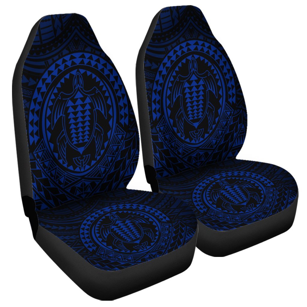 Hawaiian Kakau Honu Arc Polynesian Blue Car Seat Covers - AH Universal Fit Black - Polynesian Pride