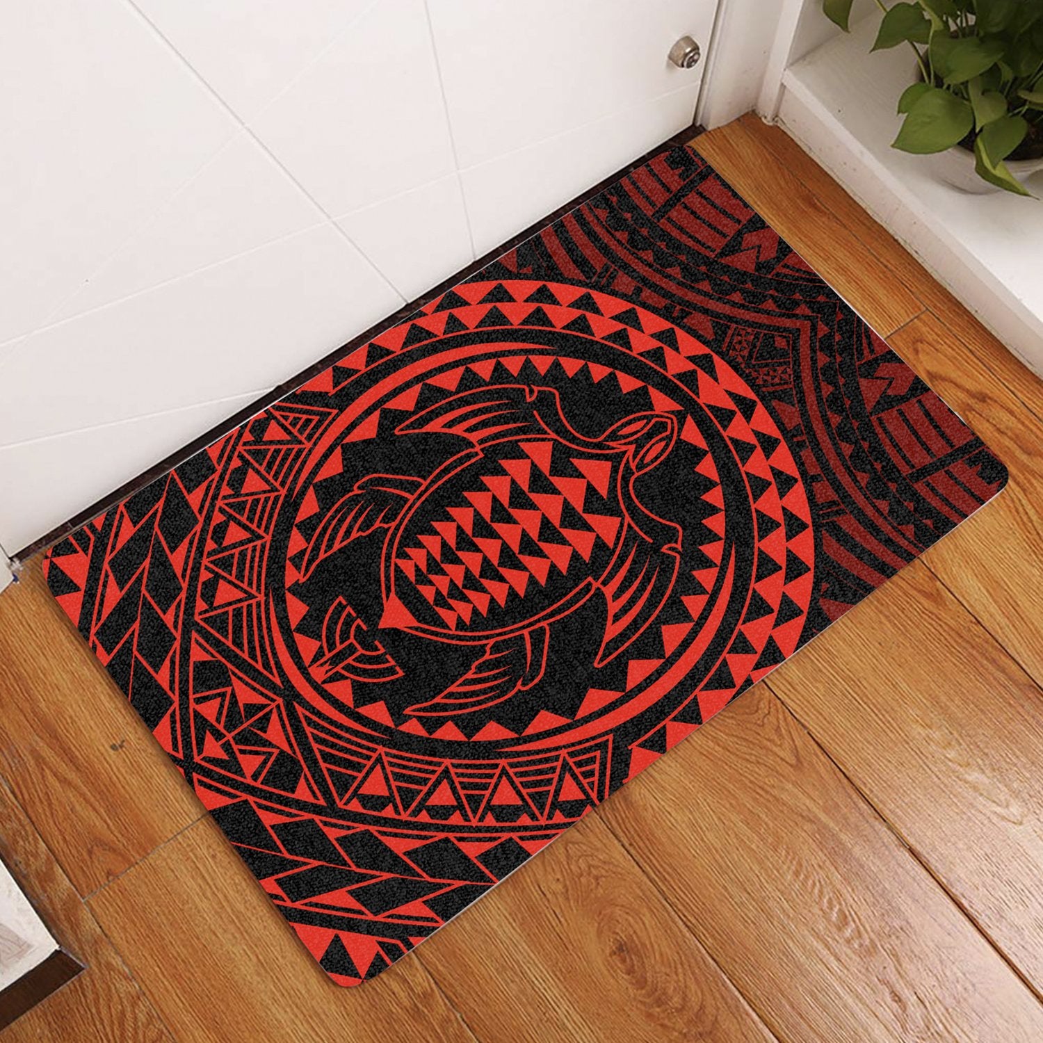 Hawaiian Kakau Honu Arc Polynesian Door Mat Red AH Door Mat Red - Polynesian Pride