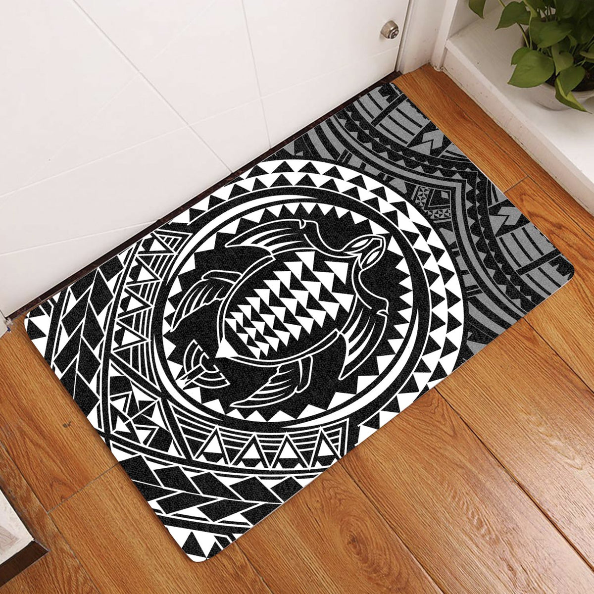 Hawaiian Kakau Honu Arc Polynesian Door Mat White AH Door Mat White - Polynesian Pride