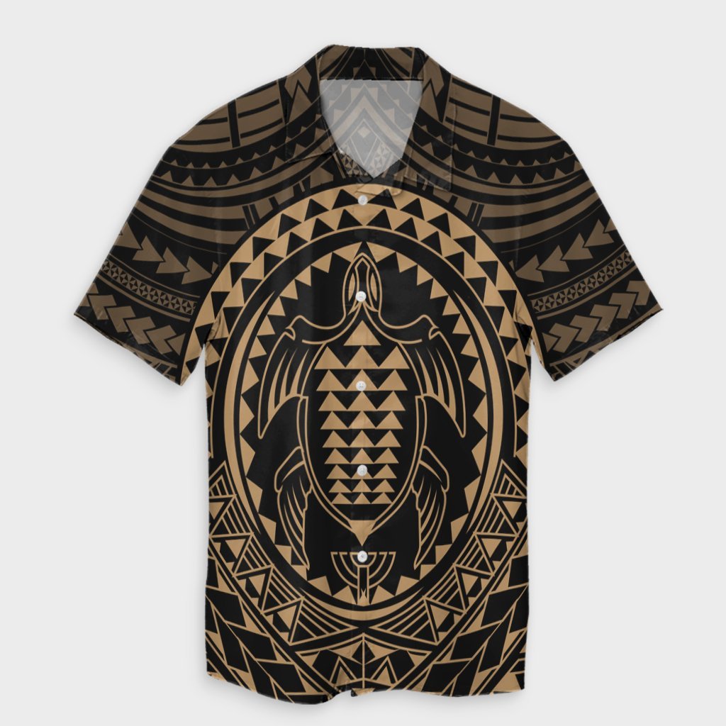 Hawaiian Kakau Honu Arc Polynesian Gold Hawaiian Shirt - AH Unisex Black - Polynesian Pride