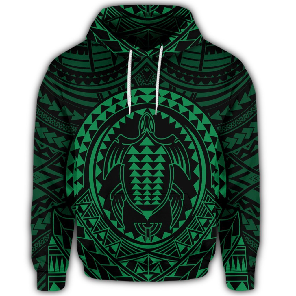 Hawaiian Kakau Honu Arc Polynesian Green Hoodie - Polynesian Pride