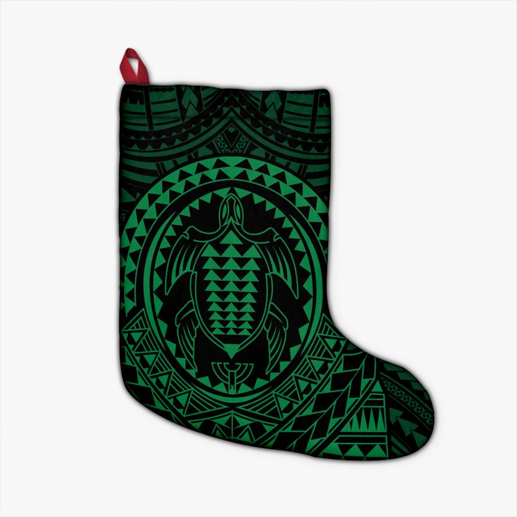 Hawaiian Kakau Honu Arc Polynesian Green Christmas Stocking - AH Christmas Stocking 26 X 42 cm Black - Polynesian Pride