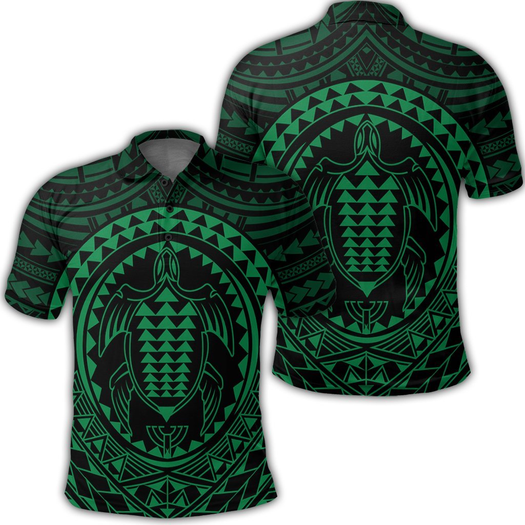 Hawaiian Kakau Honu Arc Polynesian Green Polo Shirt Unisex Black - Polynesian Pride