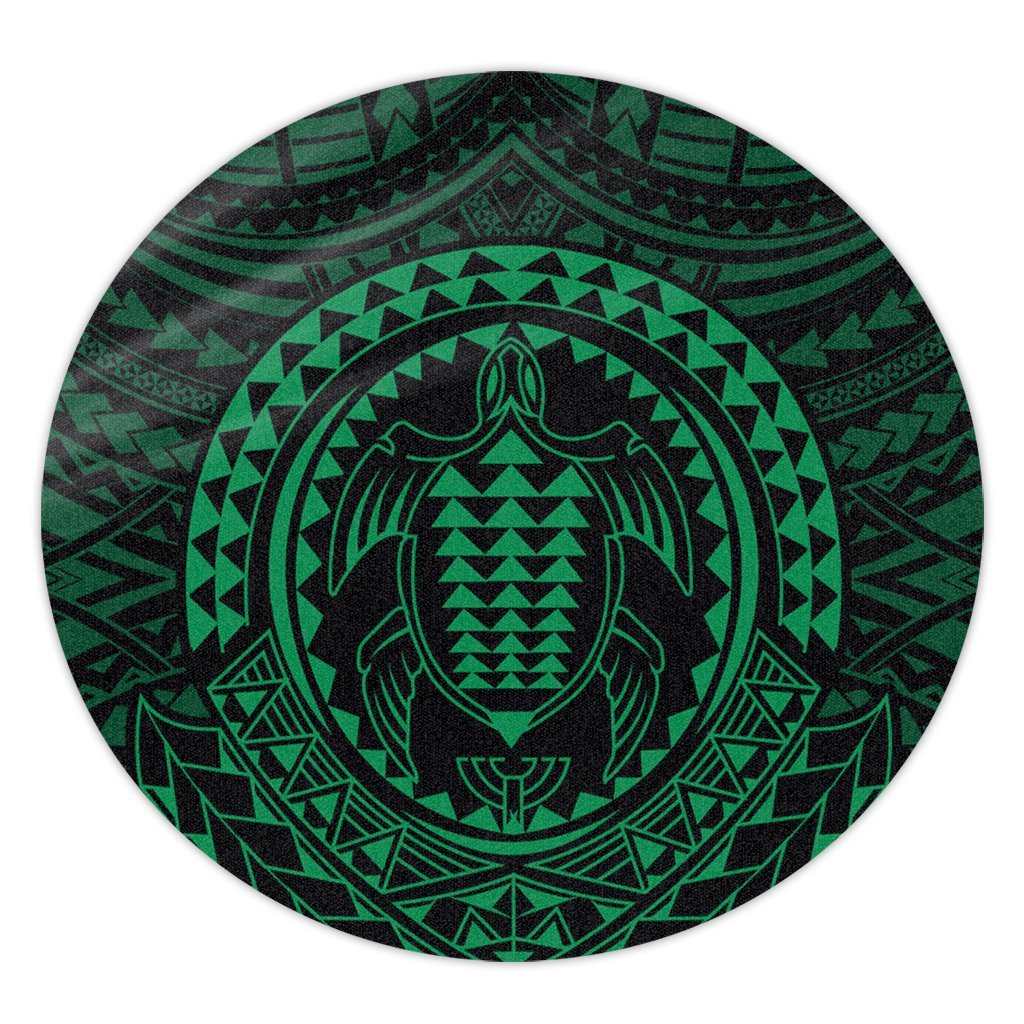 Hawaiian Kakau Honu Arc Polynesian Green Round Carpet - AH Round Carpet Luxurious Plush - Polynesian Pride