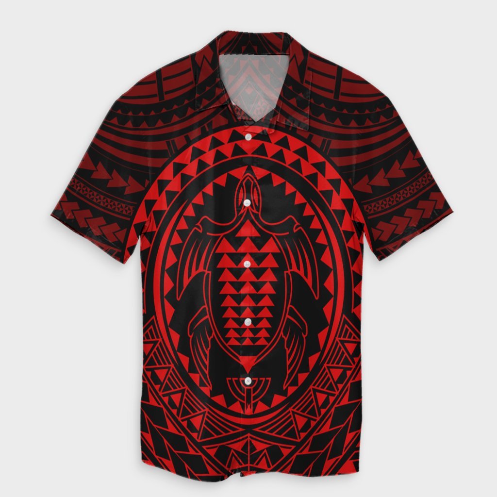 Hawaiian Kakau Honu Arc Polynesian Red Hawaiian Shirt - AH Unisex Black - Polynesian Pride