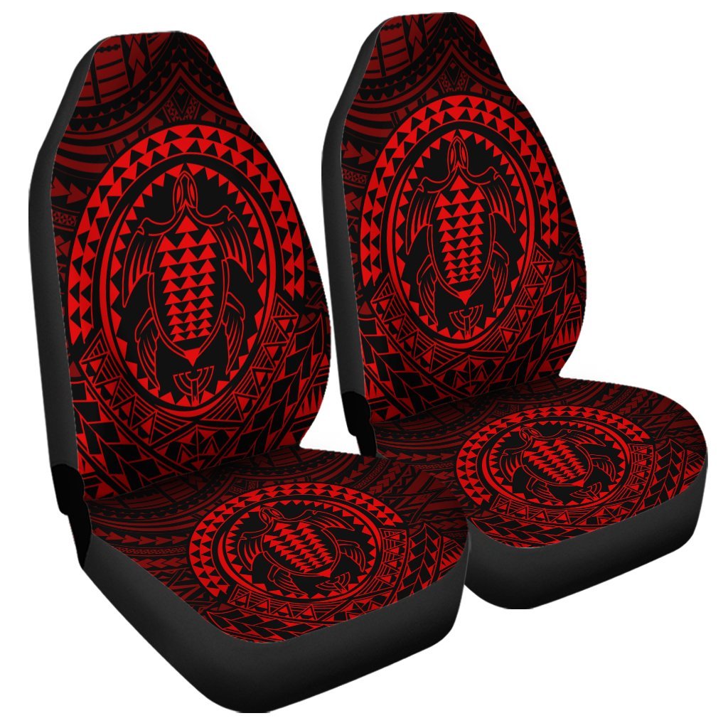 Hawaiian Kakau Honu Arc Polynesian Red Car Seat Covers - AH Universal Fit Black - Polynesian Pride