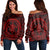 Hawaiian Kakau Honu Arc Polynesian Red Women's Off Shoulder Sweater - AH Black - Polynesian Pride