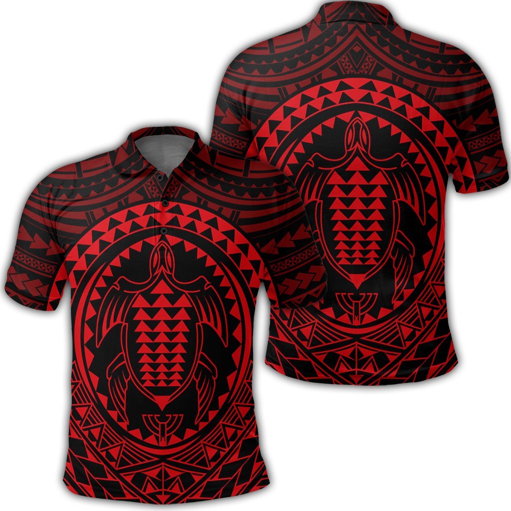 Hawaiian Kakau Honu Arc Polynesian Red Polo Shirt Unisex Black - Polynesian Pride