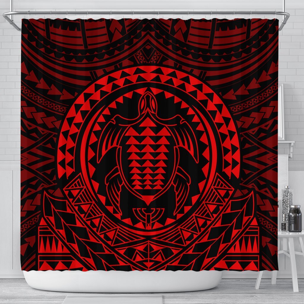 Hawaiian Kakau Honu Arc Polynesian Red Shower Curtain - AH 177 x 172 (cm) Black - Polynesian Pride