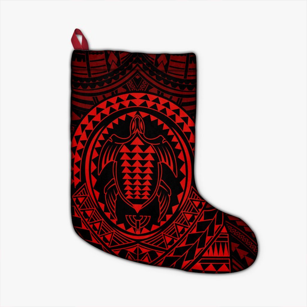 Hawaiian Kakau Honu Arc Polynesian Red Christmas Stocking - AH Christmas Stocking 26 X 42 cm Black - Polynesian Pride