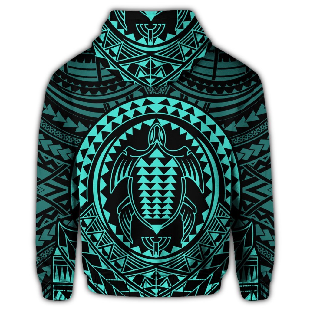Hawaiian Kakau Honu Arc Polynesian Turquoise Zip Hoodie - Polynesian Pride