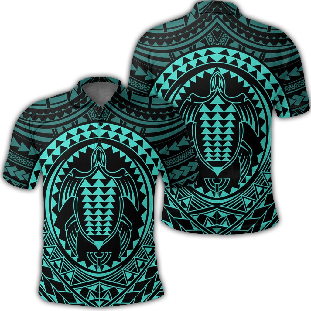 Hawaiian Kakau Honu Arc Polynesian Turquoise Polo Shirt Unisex Black - Polynesian Pride