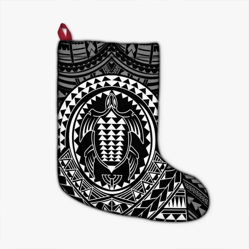 Hawaiian Kakau Honu Arc Polynesian White Christmas Stocking - AH Christmas Stocking 26 X 42 cm Black - Polynesian Pride