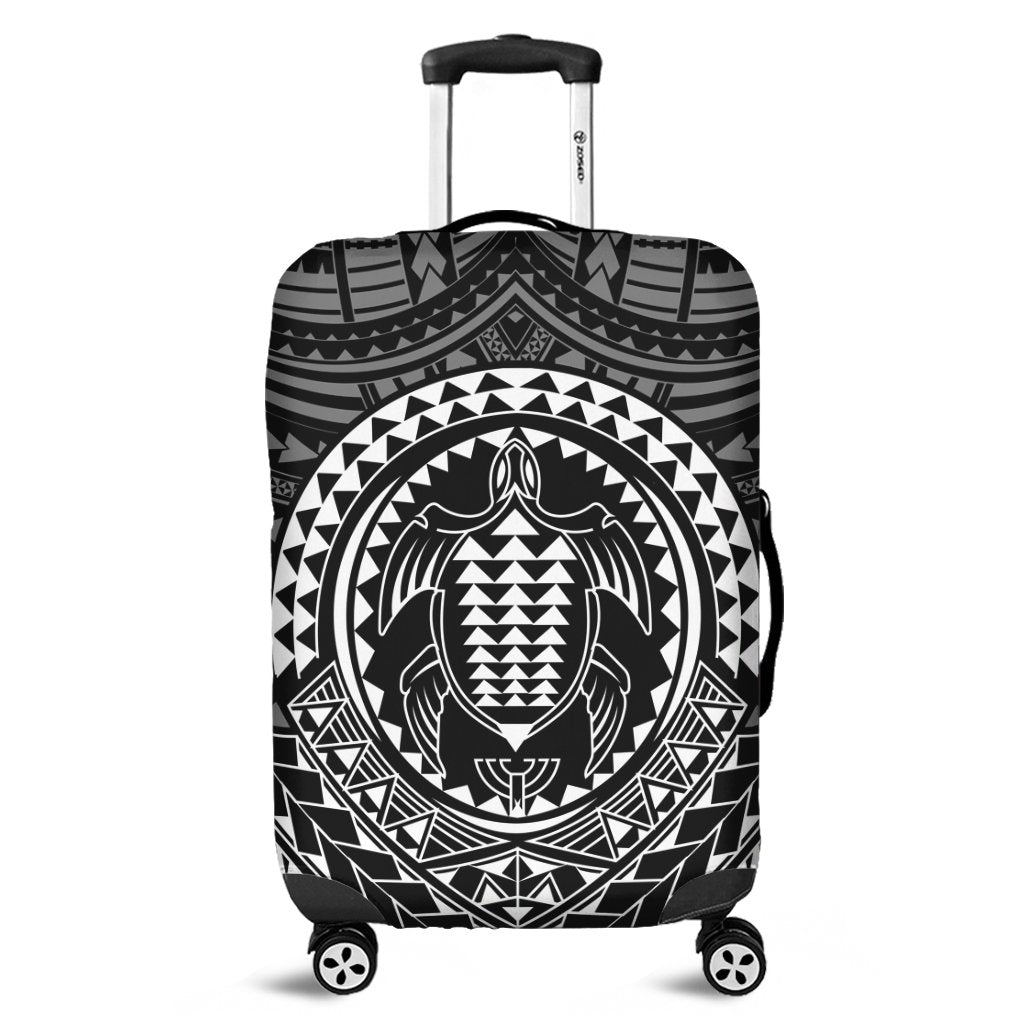 Hawaiian Kakau Honu Arc Polynesian White Luggage Covers - AH Black - Polynesian Pride