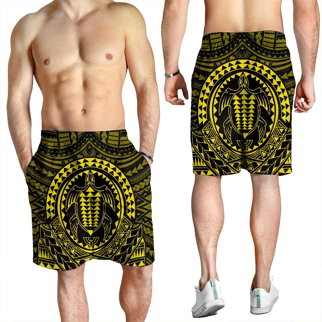Hawaiian Kakau Honu Arc Polynesian Yellow Men's Shorts - AH - Polynesian Pride