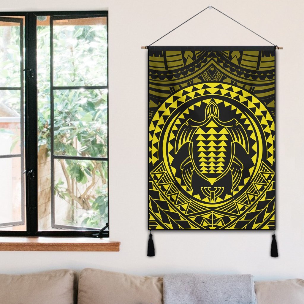 Hawaiian Kakau Honu Arc Polynesian Yellow Hanging Poster - AH - Polynesian Pride