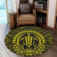 Hawaiian Kakau Honu Arc Polynesian Yellow Round Carpet - AH - Polynesian Pride