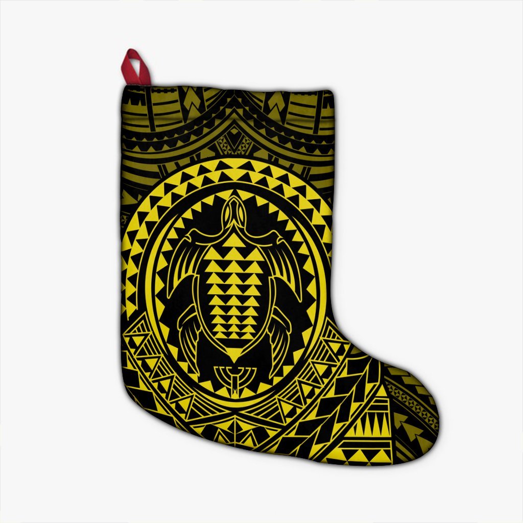 Hawaiian Kakau Honu Arc Polynesian Yellow Christmas Stocking - AH Christmas Stocking 26 X 42 cm Black - Polynesian Pride