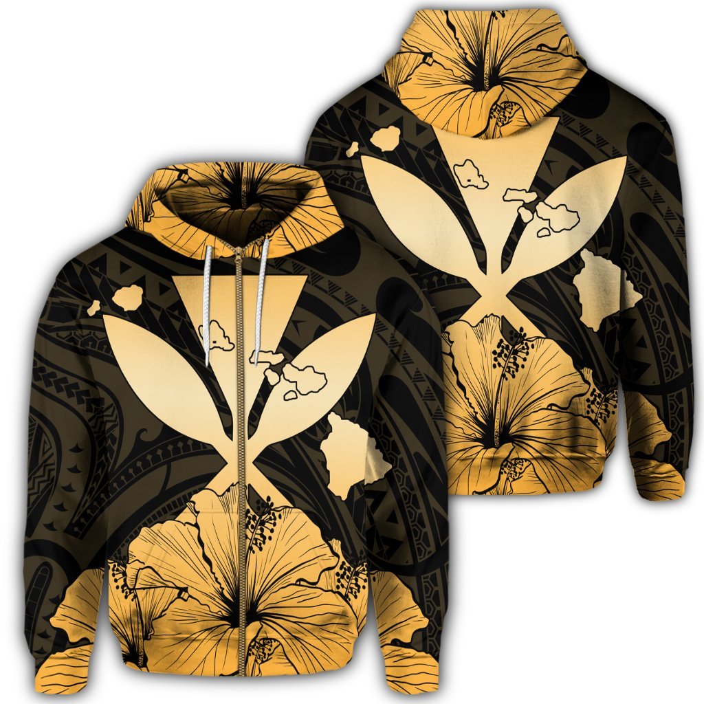 Hawaiian Kanaka Zip Hoodie Hibiscus Polynesian Love Unisex Art - Polynesian Pride