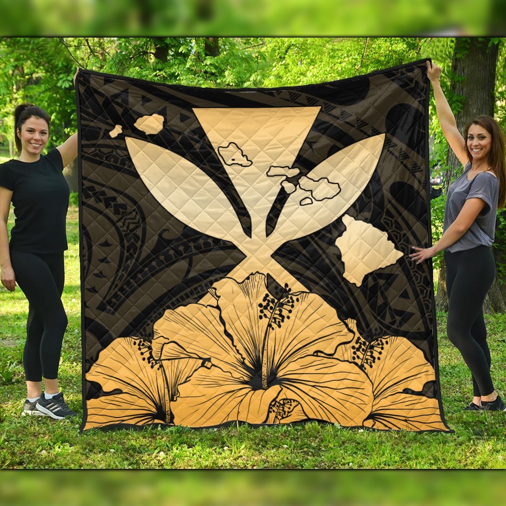 Hawaiian Kanaka Premium Quilts Hibiscus Polynesian Love - AH Black - Polynesian Pride