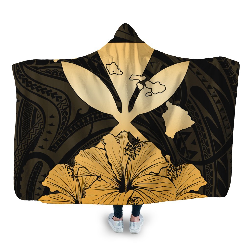 Hawaiian Kanaka Hooded Blanket Hibiscus Polynesian Love - AH Hooded Blanket White - Polynesian Pride