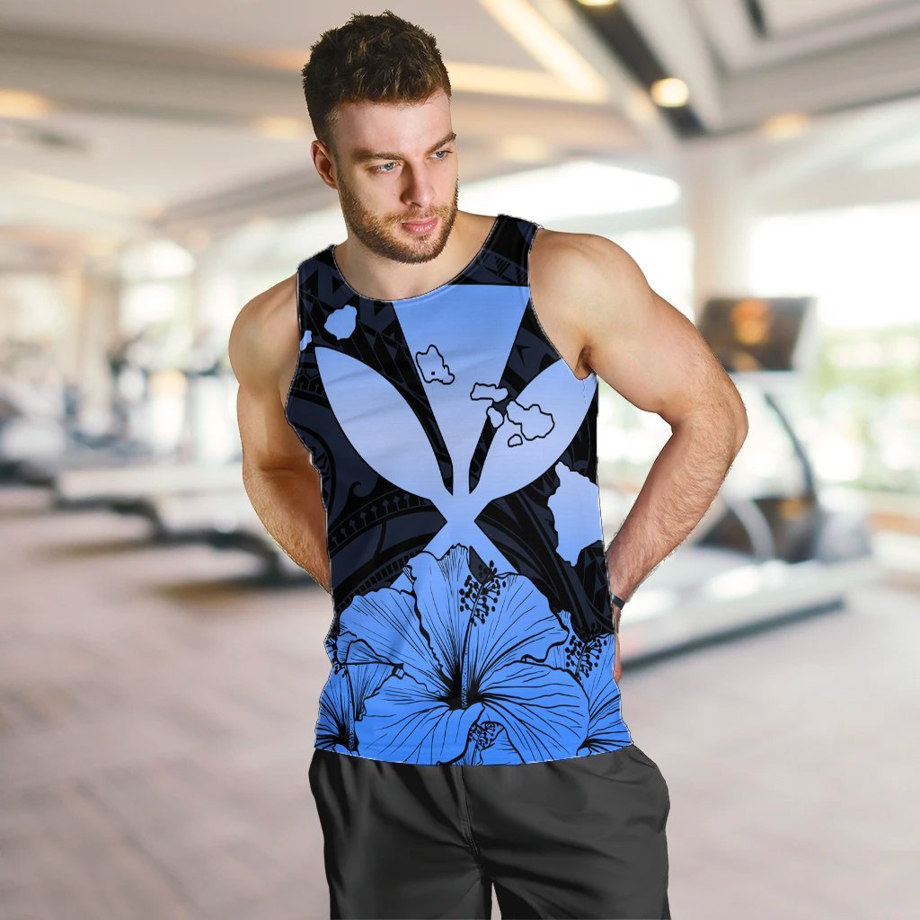 Hawaiian Kanaka Tank Top Hibiscus Polynesian Love - Blue - AH - Polynesian Pride
