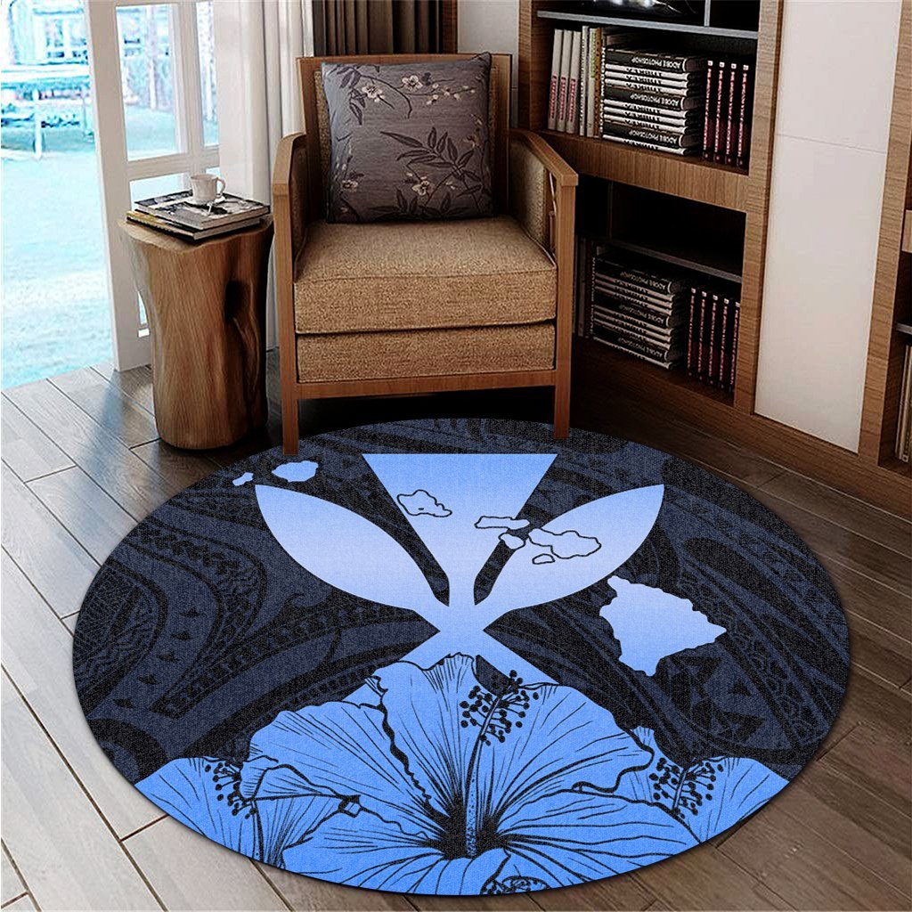 Hawaiian Kanaka Round Carpet Hibiscus Polynesian Love - Blue - AH - Polynesian Pride