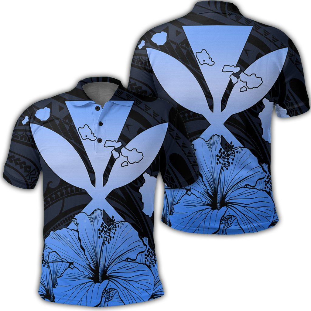 Hawaiian Kanaka Polo Shirt Hibiscus Polynesian Love Blue Unisex Black - Polynesian Pride