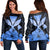 Hawaiian Kanaka Women's Off Shoulder Sweater Hibiscus Polynesian Love - Blue - AH Black - Polynesian Pride