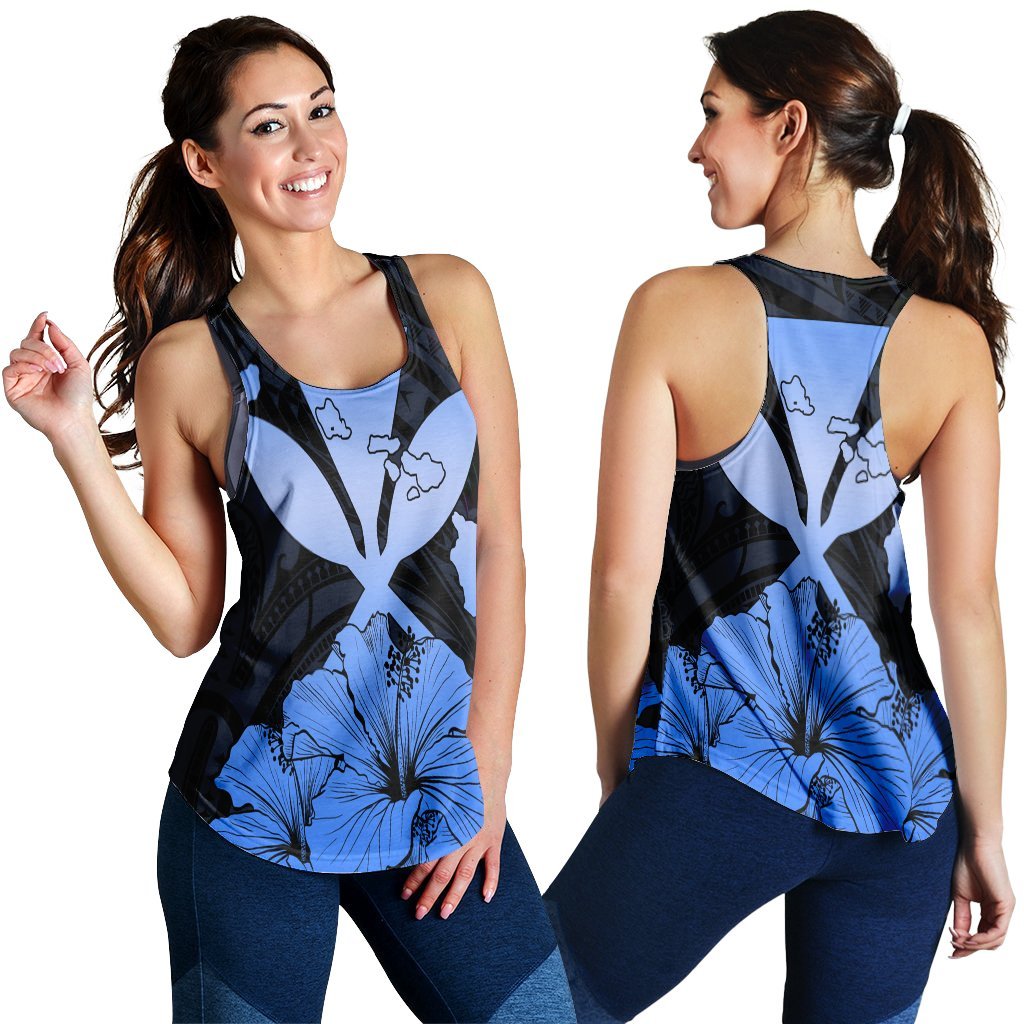 Hawaiian Kanaka Racerback Tank Hibiscus Polynesian Love - Blue - AH Black - Polynesian Pride
