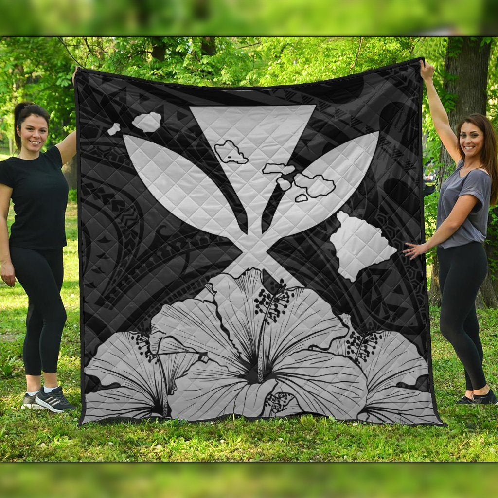 Hawaiian Kanaka Premium Quilts Hibiscus Polynesian Love - Gray - AH Black - Polynesian Pride