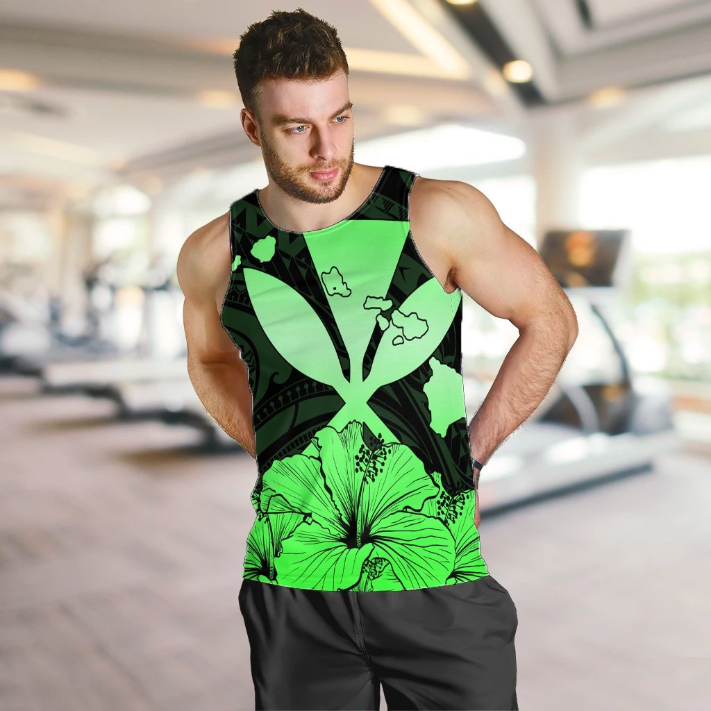 Hawaiian Kanaka Tank Top Hibiscus Polynesian Love - Green - AH - Polynesian Pride