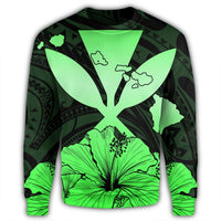 Hawaiian Kanaka Sweatshirt Hibiscus Polynesian Love - Green - AH - Polynesian Pride
