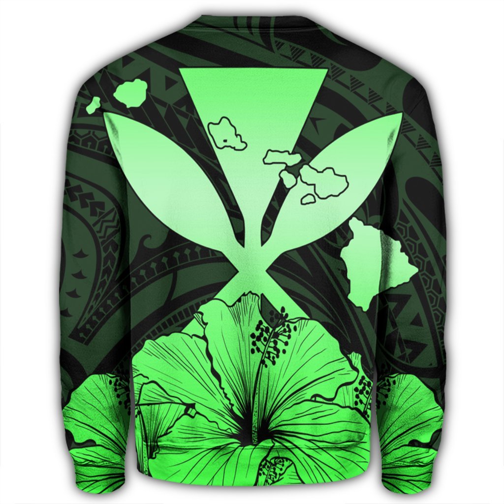 Hawaiian Kanaka Sweatshirt Hibiscus Polynesian Love - Green - AH - Polynesian Pride