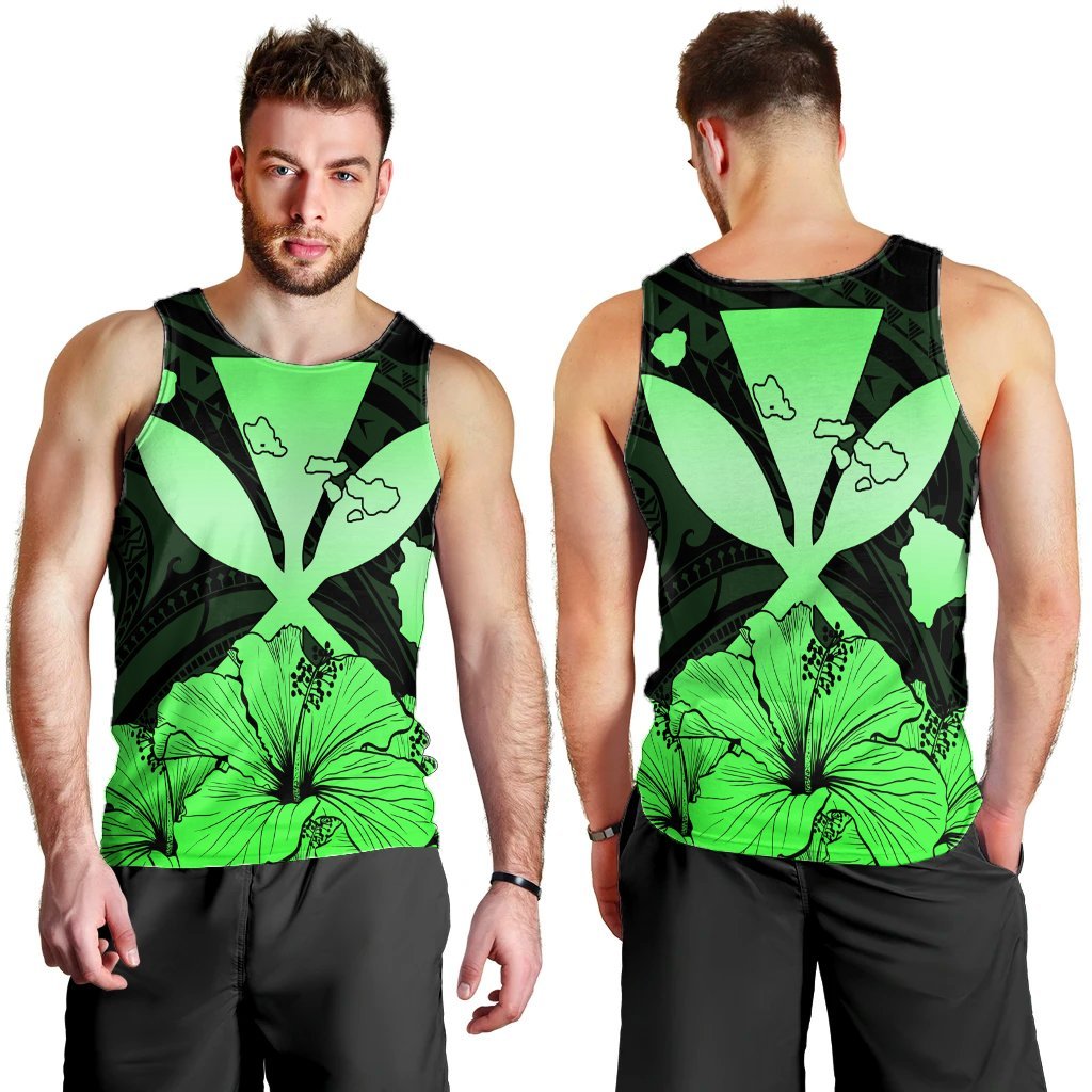 Hawaiian Kanaka Tank Top Hibiscus Polynesian Love - Green - AH - Polynesian Pride