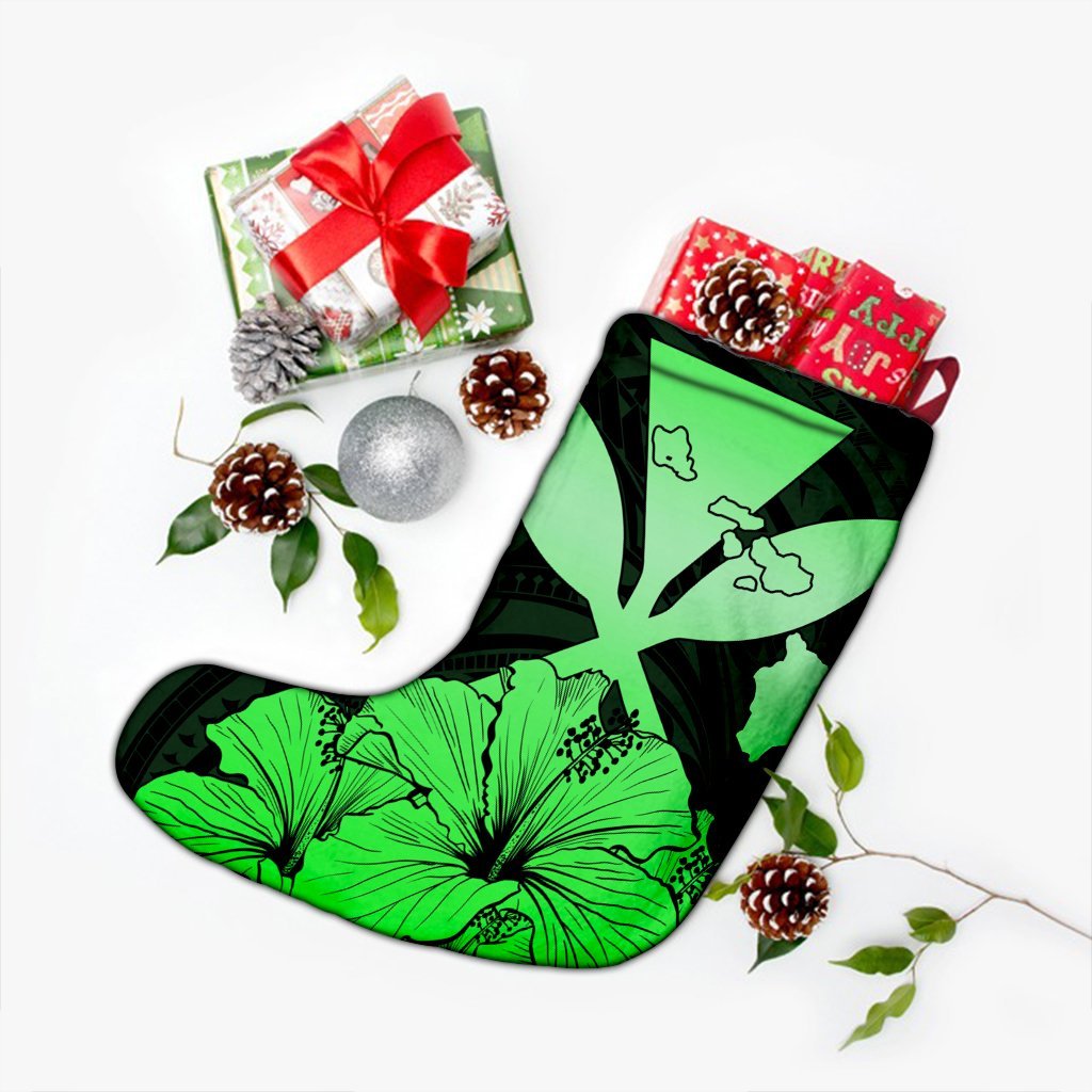 Hawaiian Kanaka Christmas Stocking Hibiscus Polynesian Love - Green - AH - Polynesian Pride