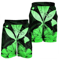 Hawaiian Kanaka Men's Shorts Hibiscus Polynesian Love - Green - AH - Polynesian Pride