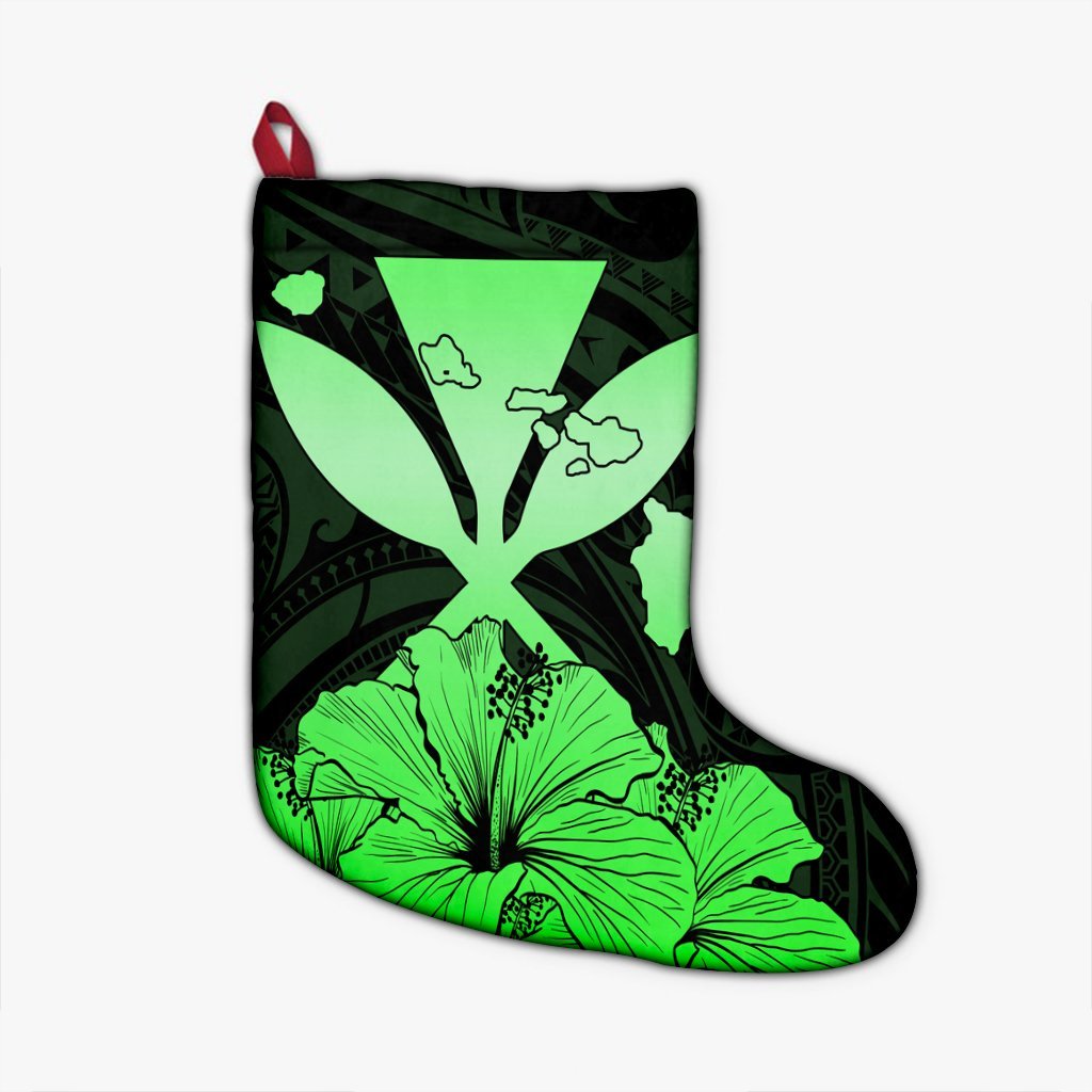 Hawaiian Kanaka Christmas Stocking Hibiscus Polynesian Love - Green - AH Christmas Stocking 26 X 42 cm Black - Polynesian Pride