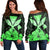 Hawaiian Kanaka Women's Off Shoulder Sweater Hibiscus Polynesian Love - Green - AH Black - Polynesian Pride