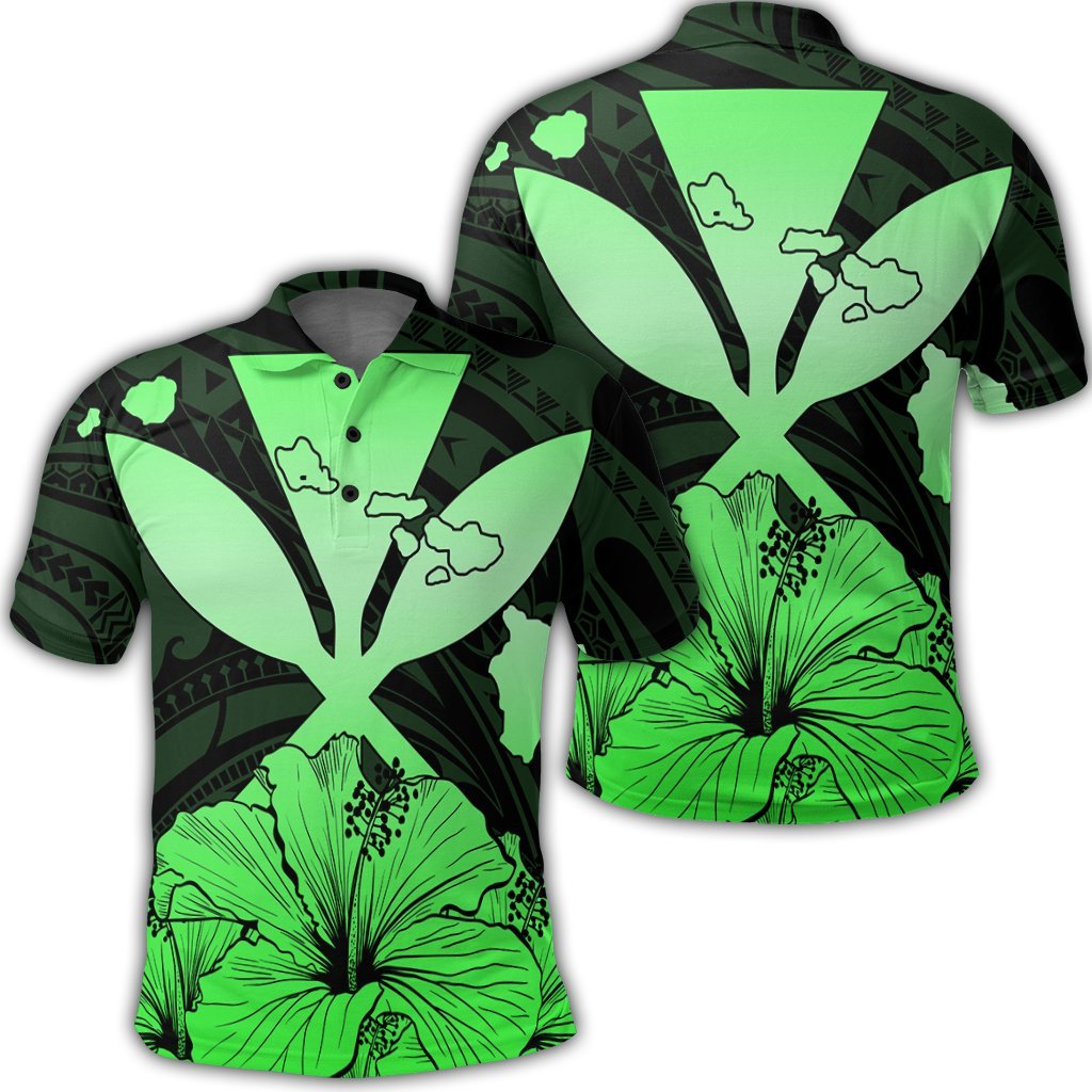 Hawaiian Kanaka Polo Shirt Hibiscus Polynesian Love Green Unisex Black - Polynesian Pride