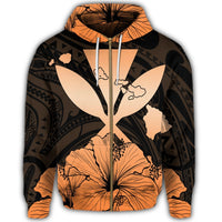 Hawaiian Kanaka Zip Hoodie Hibiscus Polynesian Love Orange - Polynesian Pride
