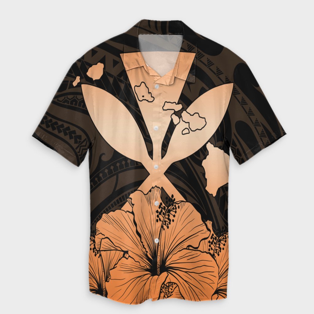 Hawaiian Kanaka Hawaiian Shirt Hibiscus Polynesian Love - Orange - AH Unisex Black - Polynesian Pride