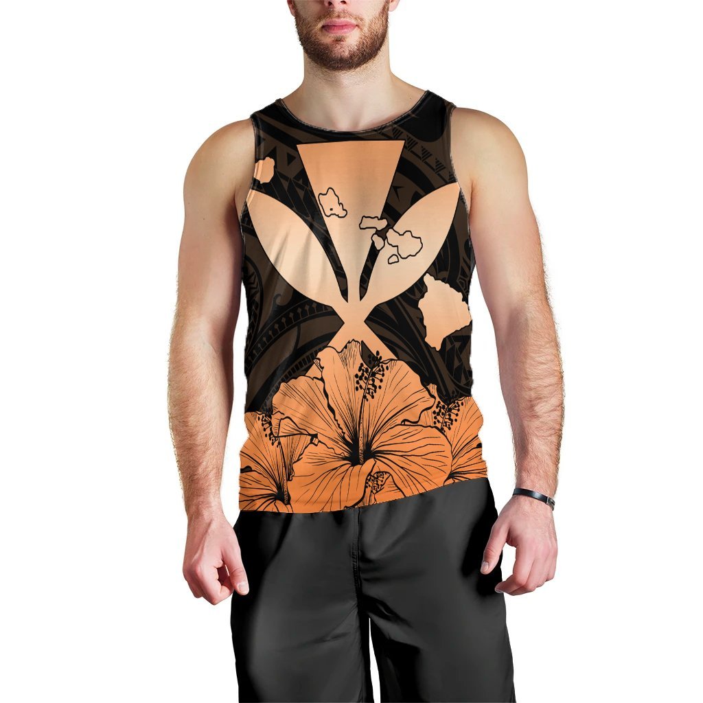 Hawaiian Kanaka Tank Top Hibiscus Polynesian Love - Orange - AH Black - Polynesian Pride