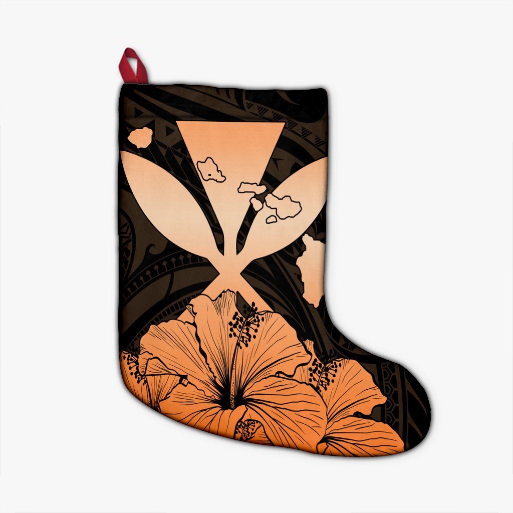 Hawaiian Kanaka Christmas Stocking Hibiscus Polynesian Love - Orange - AH Christmas Stocking 26 X 42 cm Black - Polynesian Pride