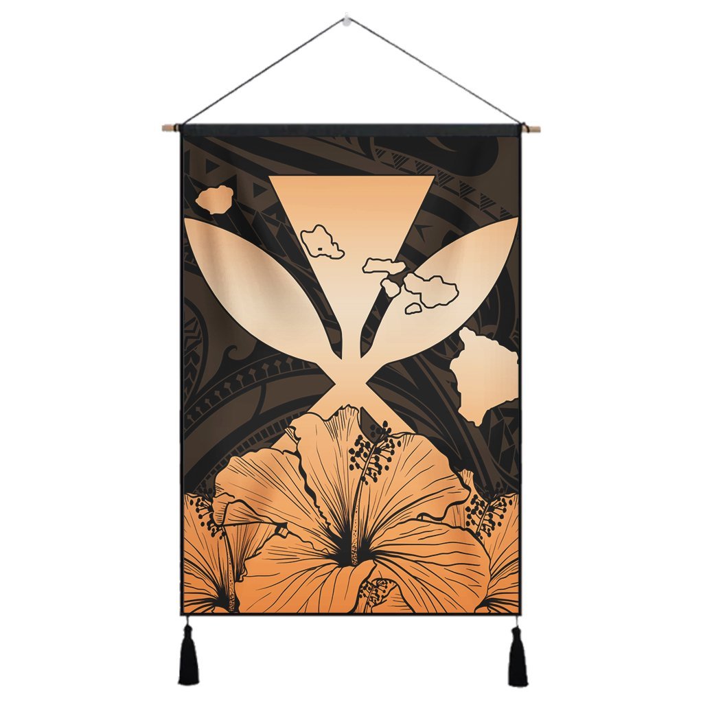 Hawaiian Kanaka Hanging Poster Hibiscus Polynesian Love - Orange - AH Hanging Poster Cotton And Linen - Polynesian Pride
