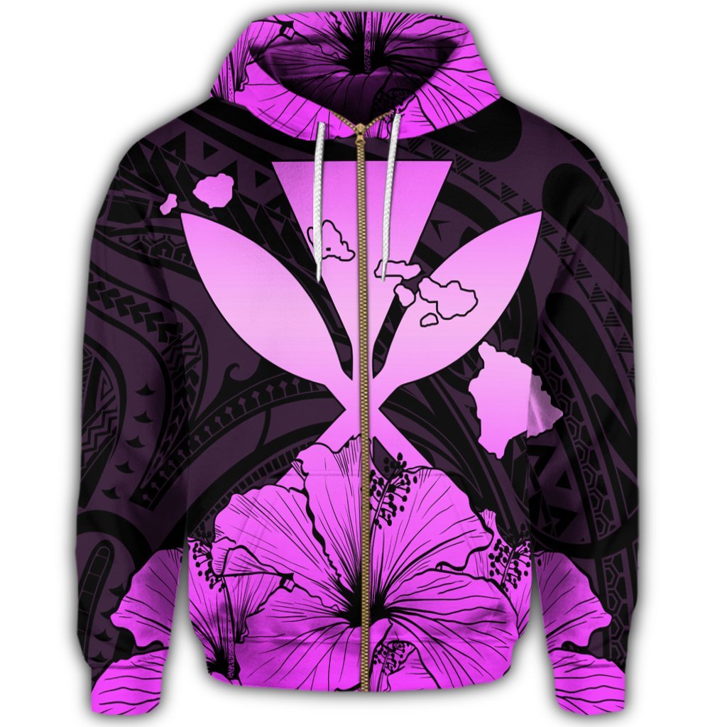 Hawaiian Kanaka Zip Hoodie Hibiscus Polynesian Love Pink - Polynesian Pride
