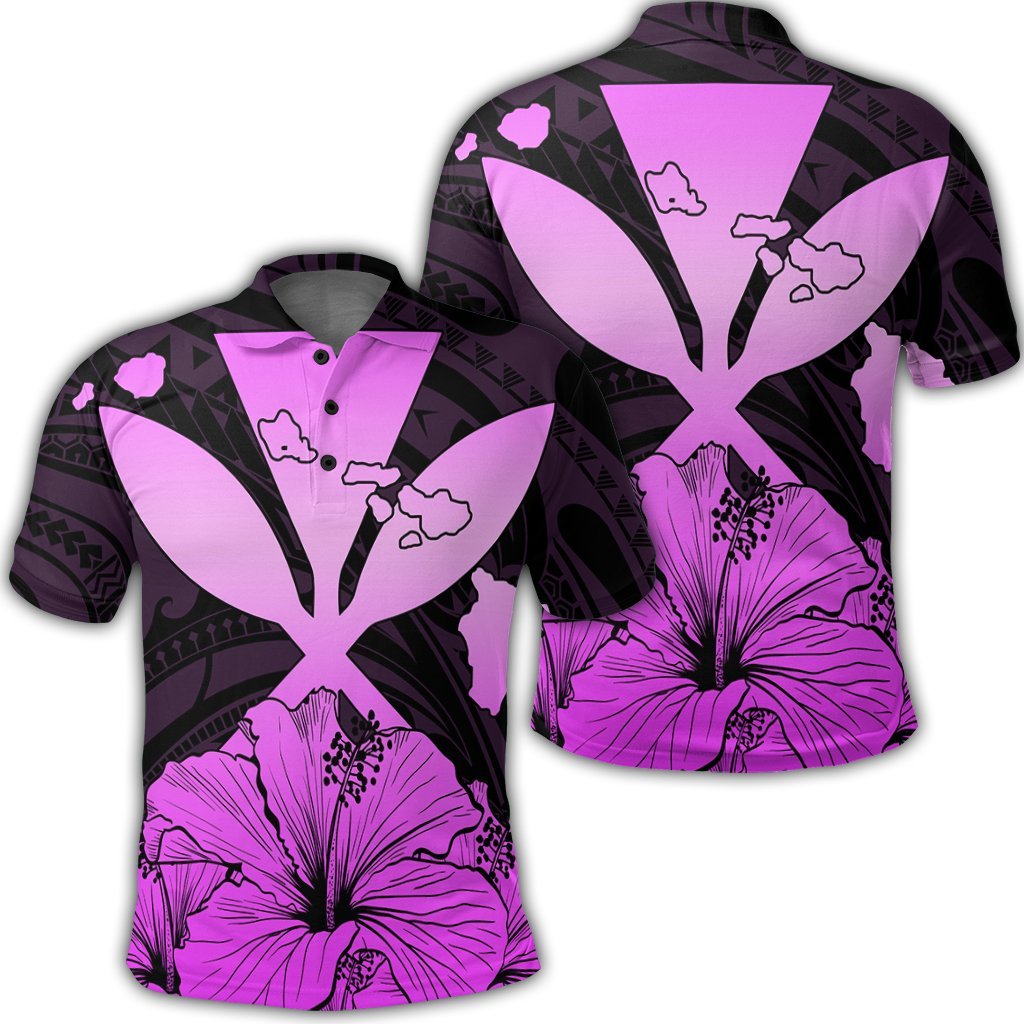 Hawaiian Kanaka Polo Shirt Hibiscus Polynesian Love Pink Unisex Black - Polynesian Pride