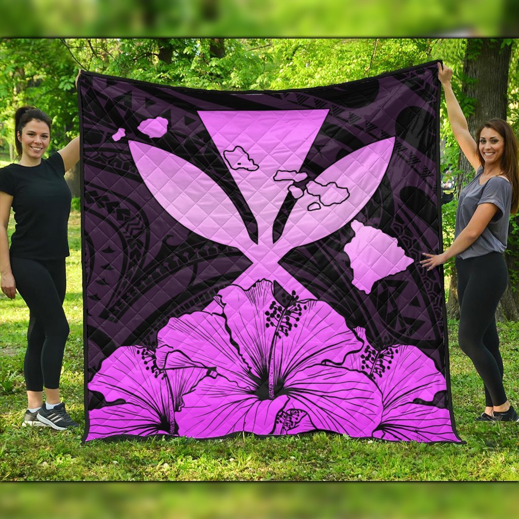 Hawaiian Kanaka Premium Quilts Hibiscus Polynesian Love - Pink - AH Black - Polynesian Pride