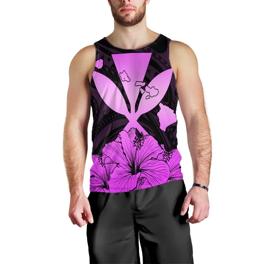 Hawaiian Kanaka Tank Top Hibiscus Polynesian Love - Pink - AH Black - Polynesian Pride